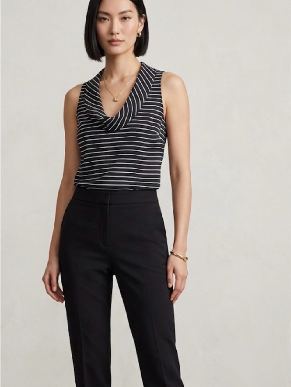 White House Black Market silk Striped Cowl Neck Tank M office professional boho